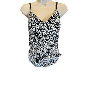 NWT Tropical escape size 8 tankini black white geometric ruched sides beach swim
